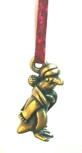 Penguin Christmas Ornament Holiday Xmas Pewter Brass Plated Scarf Hand Cast   - Picture 1 of 3