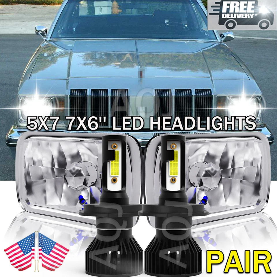 2pc 7x6 inch Square Led Headlights for fIT Oldsmobile Cutlass Supreme 1978 1979 - Image 1 of 4