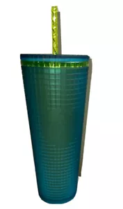 Starbucks 2022 Green Blue Soft Touch Grid 24oz Venti Tumbler Tasse Mountain Dew - Bild 1 von 4
