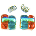 Tiny Dichroic Glass Post Earrings 1/4" 9Mm Square Orange Green Layers Steel Stud