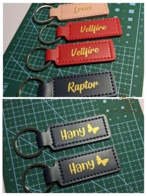 Chaveiro de couro personalizado nome qualquer texto número de telefone logotipo de carro ambos os lados - Imagem 1 de 4