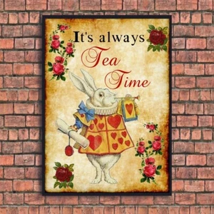 ALICE IM WUNDERLAND DRUCK BILD VINTAGE STYLE GLANZ A4 UNGERAHMT TIME FOR TEE - Bild 1 von 1