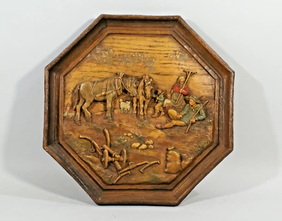 ASSIETTE décorative, résine, signée SIC, Travaux des champs, 1960, France - Photo 1/4