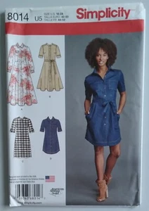 SIMPLICITY #8014 MISSES SIZES 16-18-20-22-24 SHIRT DRESSES & TIE BELT PATTERN UC - Picture 1 of 3