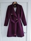 Ted Baker Kikiie Wool Wrap Coat Burgundy Maroon Size 4 UK 14 Belted Cashmere
