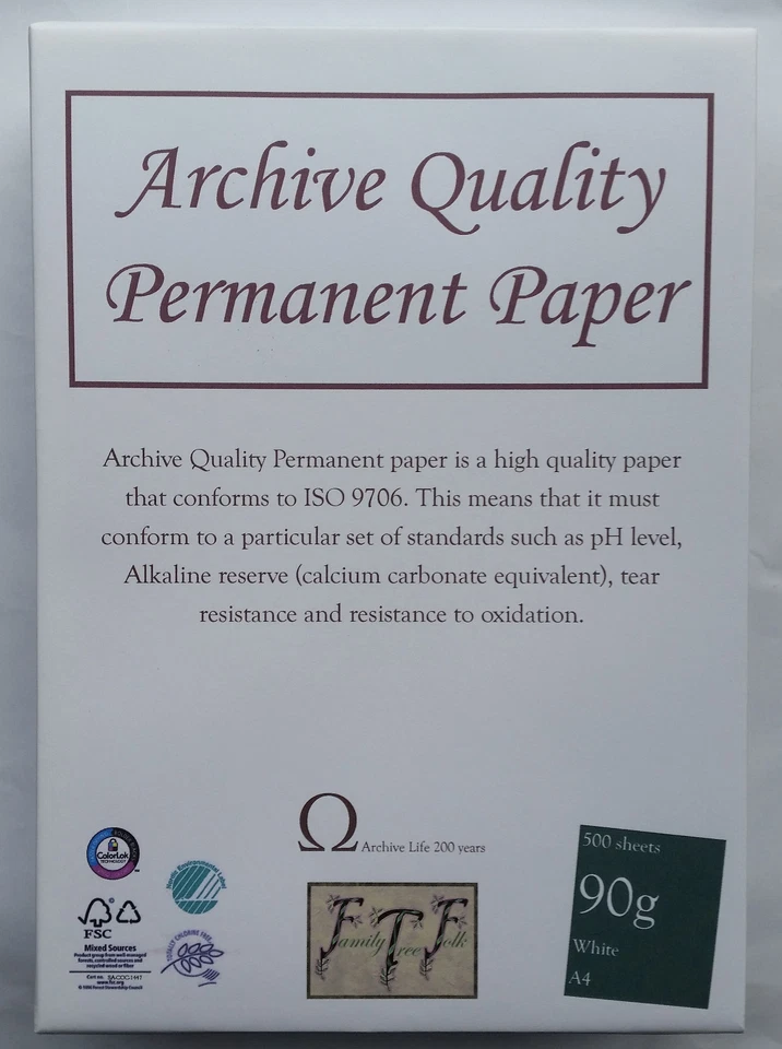 FAMILY TREE FOLK A4 90 g/m säurefreies Archivweißpapier - 200 Jahre Garantie