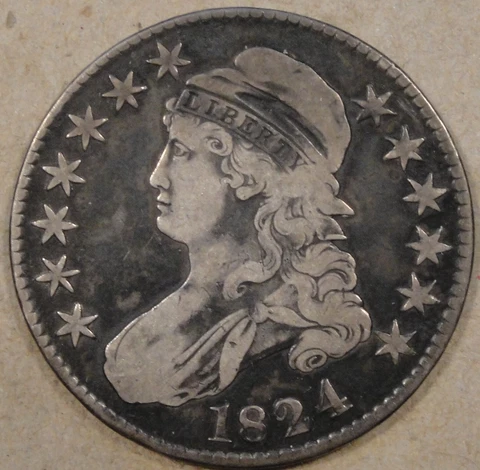 1824 Capped Bust Half 50c F Cover