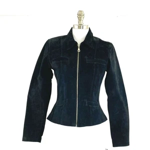 Back Bay Damen Leder Design Jacke klein schwarz Frontreißverschluss Wildleder Country Rodeo - Bild 1 von 7