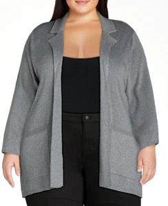 Terra & Sky Womens Plus Sweater Blazer Medium Grey Heather Size 2X (20W-22W) - Picture 1 of 7