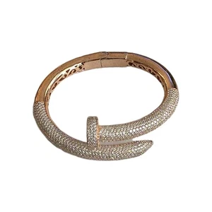 Luxury Thick Nail Bracelet  925 Sterling Silver Round Moissanite Crystals  - Picture 1 of 6
