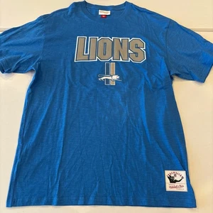 NEU Neu ohne Etikett NFL Mitchell Ness Detroit Löwen blaues kurzärmliges Shirt Large - Bild 1 von 6
