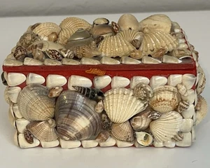 Joyero de baratija cubierta con concha de mar de colección con forro rojo Taiwán novedad - Imagen 1 de 11
