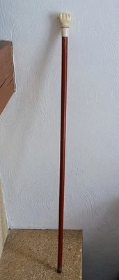 Ancienne Cannes Napoléon III Pommeau Main Sculptée 88 cm - Photo 1/4