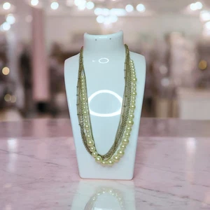 Avon mehrstrangige mehrlagige Kunstperlen goldfarbene Kette Halskette verstellbar Schmuck - Bild 1 von 15