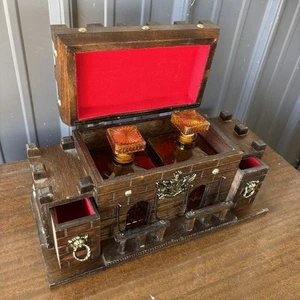 Vintage 70er Jahre S. Sper Bijou Holz Schloss Whisky Dekanter Set Lesen - Bild 1 von 11