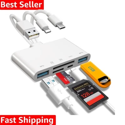 5-in-1 USB Memory Card Reader for iPhone/iPad & USB-C - Fast Data Transfer - Image 1 of 4