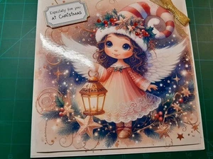 New Handmade Cute Angel Themed   Christmas Card Size 8" X 8" - Picture 1 of 4