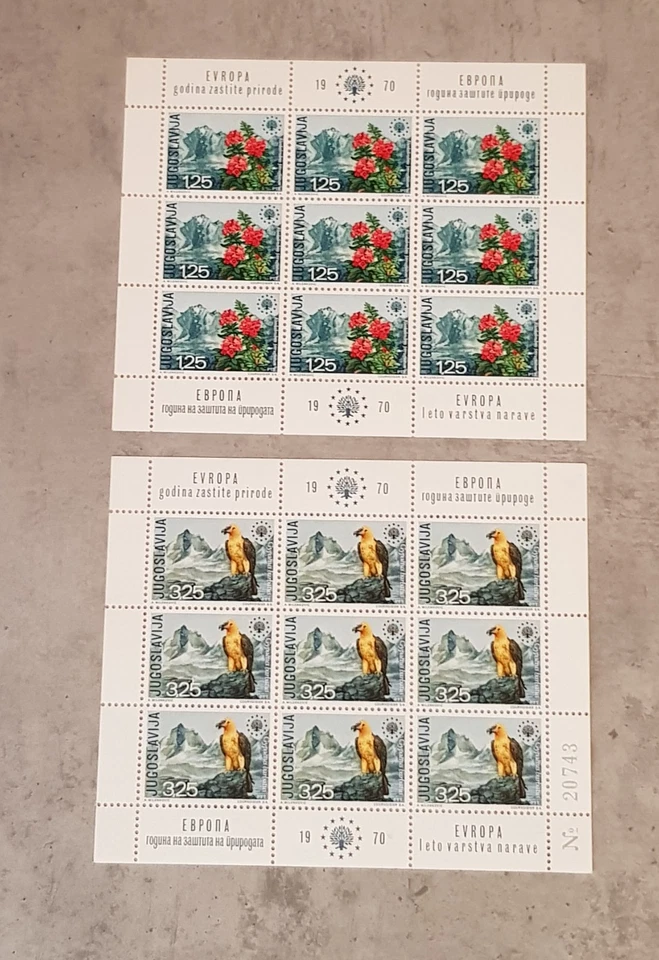 YUGOSLAVIA-1970-AVES Y FLORES-CONSERVACIÓN DE LA NATURALEZA-2 HOJAS EN MINIATURA MNH Foto 1 de 1