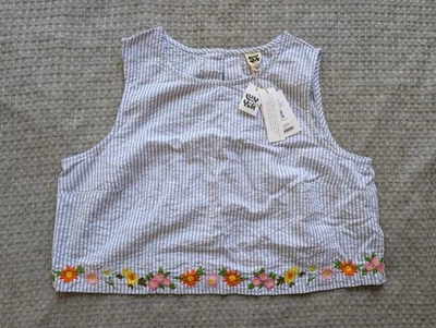 Lucy & Yak Shirt Womens 18 Seersucker Arden Shell Embroidered Floral Striped - Image 1 of 4