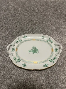 HEREND HUNGARY CHINESE BOUQUET GREEN HAND 412/av APPONYI GREEN Cake Plate - Picture 1 of 9