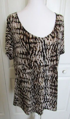GEORGE TALLA EXTRA GRANDE MUJER TOP BLUSA MARRÓN TOSTADO ESTAMPADO MANGA CORTA Foto 1 de 4