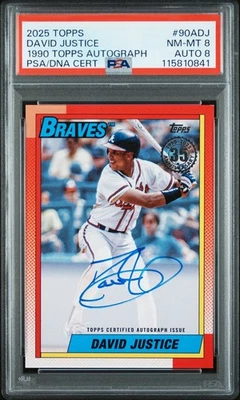 2025 Topps #90ADJ David Justice 1990 Autograph Braves PSA 8 Auto 8 POP 2 - Image 1 of 4