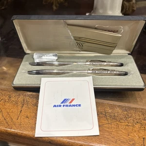 cross 2 stylos Avion Le Concorde Air France Publicitaire argenté Époque 1970 - Picture 1 of 6