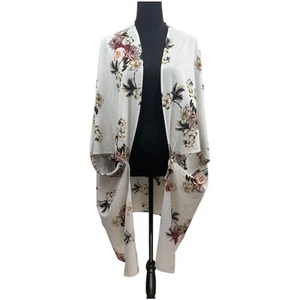 Kimono Amaryllis Blanco Floral Manga Corta Ancha Talla 2X Boho Playa Fluido Verano - Imagen 1 de 8