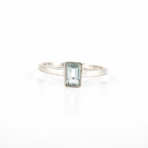 Solitaire Octagon Cut Aquamarine Gemstone Statement 14K White Gold Ring - Picture 1 of 6