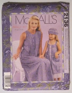 McCALL'S #2136 MISS SIZE 8-22 DRESS GIRLS SIZES 3-8 DRESS HAT & PURSE PATTERN UC - Picture 1 of 3