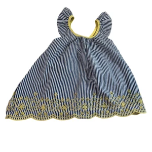 Penelope Mack Girls' Dress 6X - Seersucker Striped with Yellow Eyelet Embroidery - Picture 1 of 5
