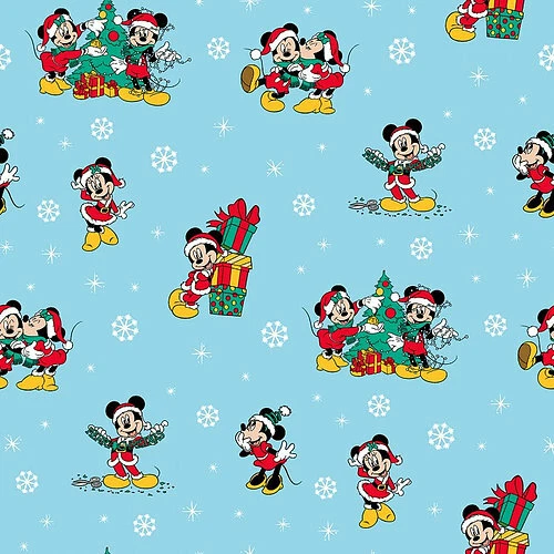 CAMELOT FABRICS Disney Mickey Mouse - Christmas Day Snow - Christmas Fabric - Half Metre