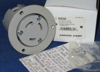 Arrow Hart NEMA L6-30R Twist-Lock Flanged Receptacle | 30 A 250 V | 2-Pole 3-Wir - Image 1 of 2