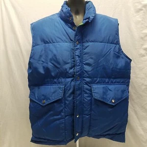VINTAGE Puffer Vest Mens Large Blue Oshmans Sportswear Down Retro Rockabilly - Picture 1 of 6
