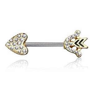 Surgical Steel Gold Arrow Heart Nipple Piercing - Picture 1 of 1