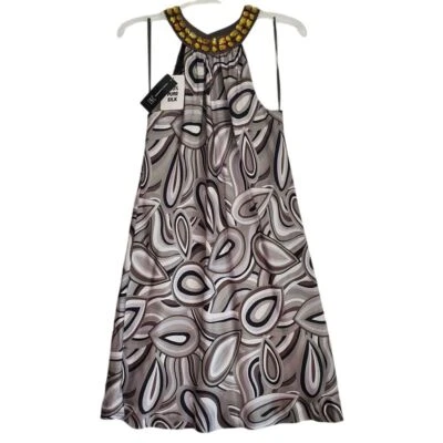 INC International Concepts 100% Silk Dress Womens 6 Retro Artsy Flowy NEW - Image 1 of 4