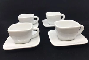 Crate & Barrel Demitasse Espresso White Square Porcelain 4 Cups 4 Saucers - Picture 1 of 14