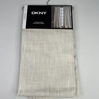 DKNY 'CLASSIC LINEN' Lined Blackout Window Panels, 50"x84" Rod Pocket, Nautral - Image 1 of 4