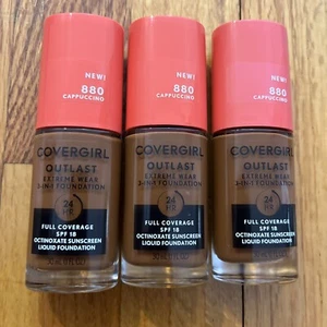 3x Covergirl Outlast Extreme Wear 3-in-1 Full Coverage Liquid Foundation *READ* - Picture 1 of 2