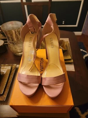 Womens Satin Platform Chunky Lace Up Heels Pink Color - Image 1 of 4