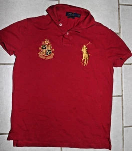 Ralph Lauren Polo Shirt Boys Small Red Slim Fit Gold Crown Crest Rugby Youth Kid - Picture 1 of 5