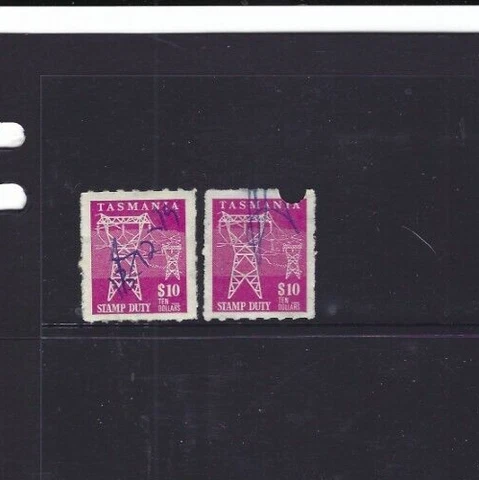 TASMANIA 2x HIGH VALUE $10 REVENUE STAMPS 1 PUNCTURED Cover