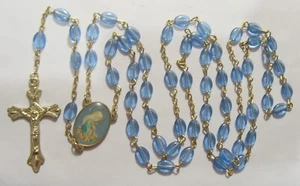 vintage religious catholic Saint Mary 24 inch rosary blue beads 53922 - Picture 1 of 5