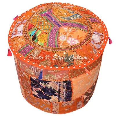 Boho 18 in Bohemian Patchwork Pouf Cover Ottoman Ethnic Decor Pouffe Foot Stool - Image 1 of 4