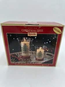 VTG Spode Christmas Tree Clear Glass Candle Holders Jar Hurricane 5.75" And 8" - Picture 1 of 11