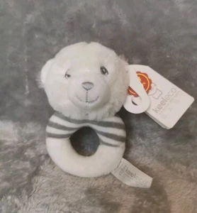 Keel Toys - Baby Keel Eco White grey Bear - Rattle striped soft plush BNWT - Picture 1 of 5