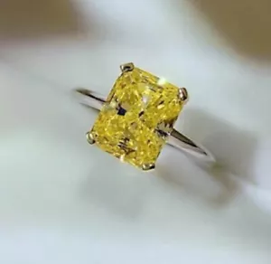 Certified Natural Yellow Sapphire 14 K White Gold Handmade Ring Gift For Her - Picture 1 of 4