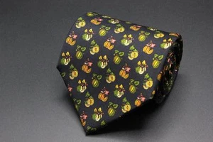SALVATORE FERRAGAMO Silk Tie. Black w Green Yellow & Orange Melons. - Picture 1 of 5