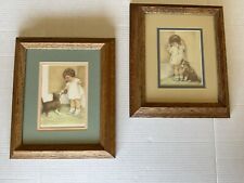 Vintage Bessie Pease Gutmann Oak Framed Pictures Set Of 2 , 12 1/2” X 10 1/2”