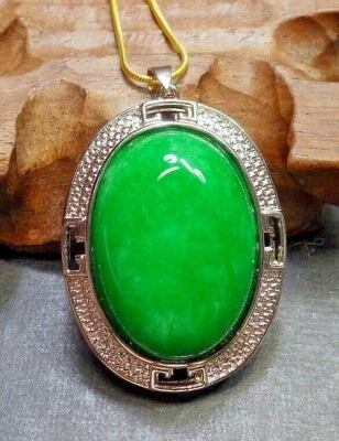 Белое золото пластина зеленый нефрит кабошон подвеска ожерелье включают цепочку 323125 - Изображение 1 из 4